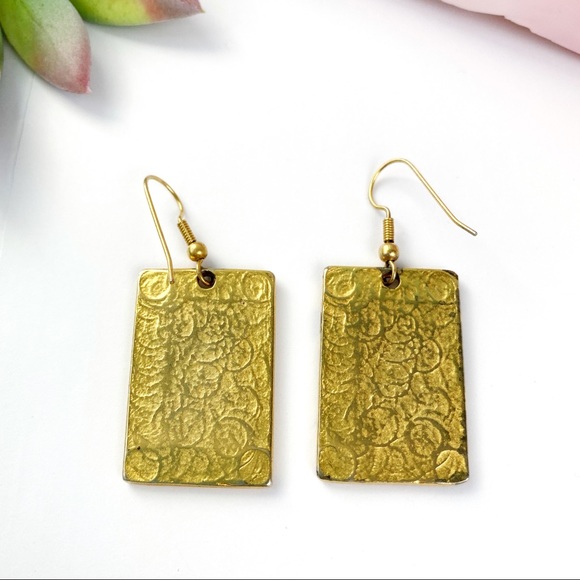 Gustav Klimt Gold Art Swirl Geometric Earrings - Picture 2 of 3